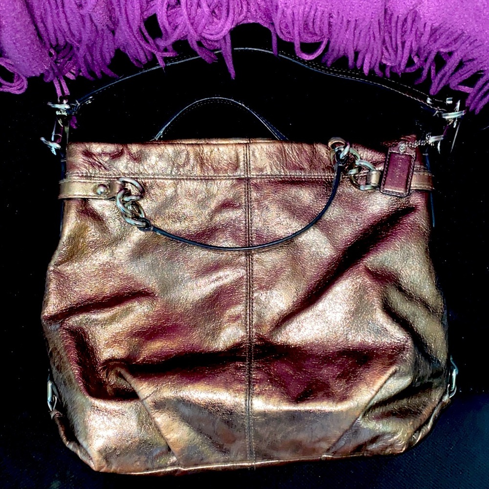 Coach Brooke Hobo Rose Gold leather distressed Crackled